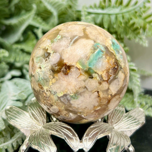 Green Flower Agate Sphere Crystal Ball 190g 53mm