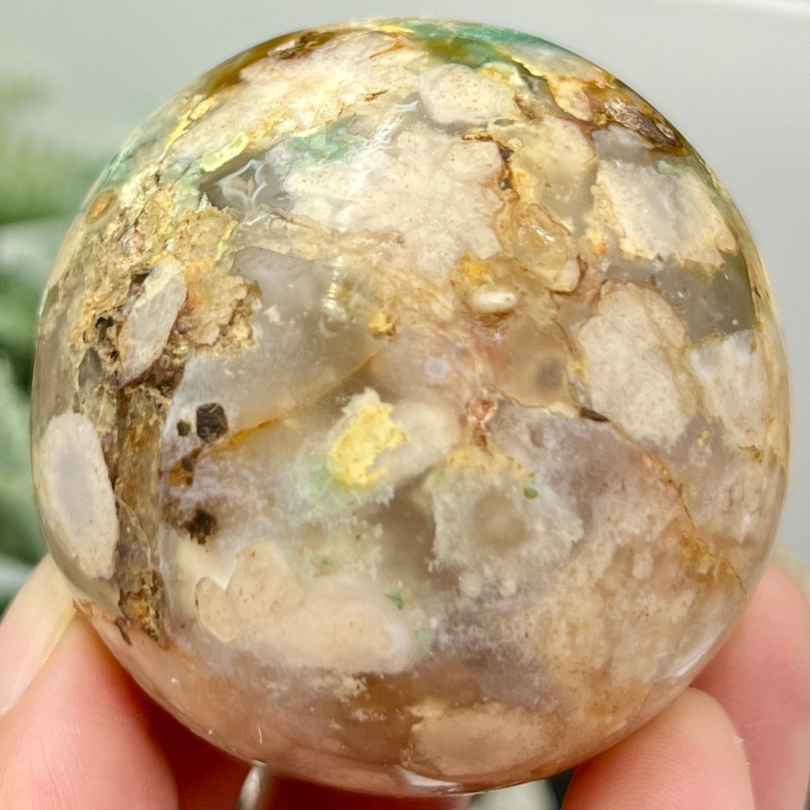 Green Flower Agate Sphere Crystal Ball 190g 53mm