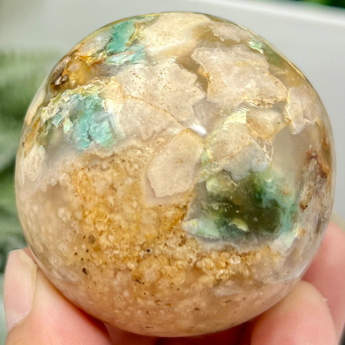 Green Flower Agate Sphere Crystal Ball 190g 53mm