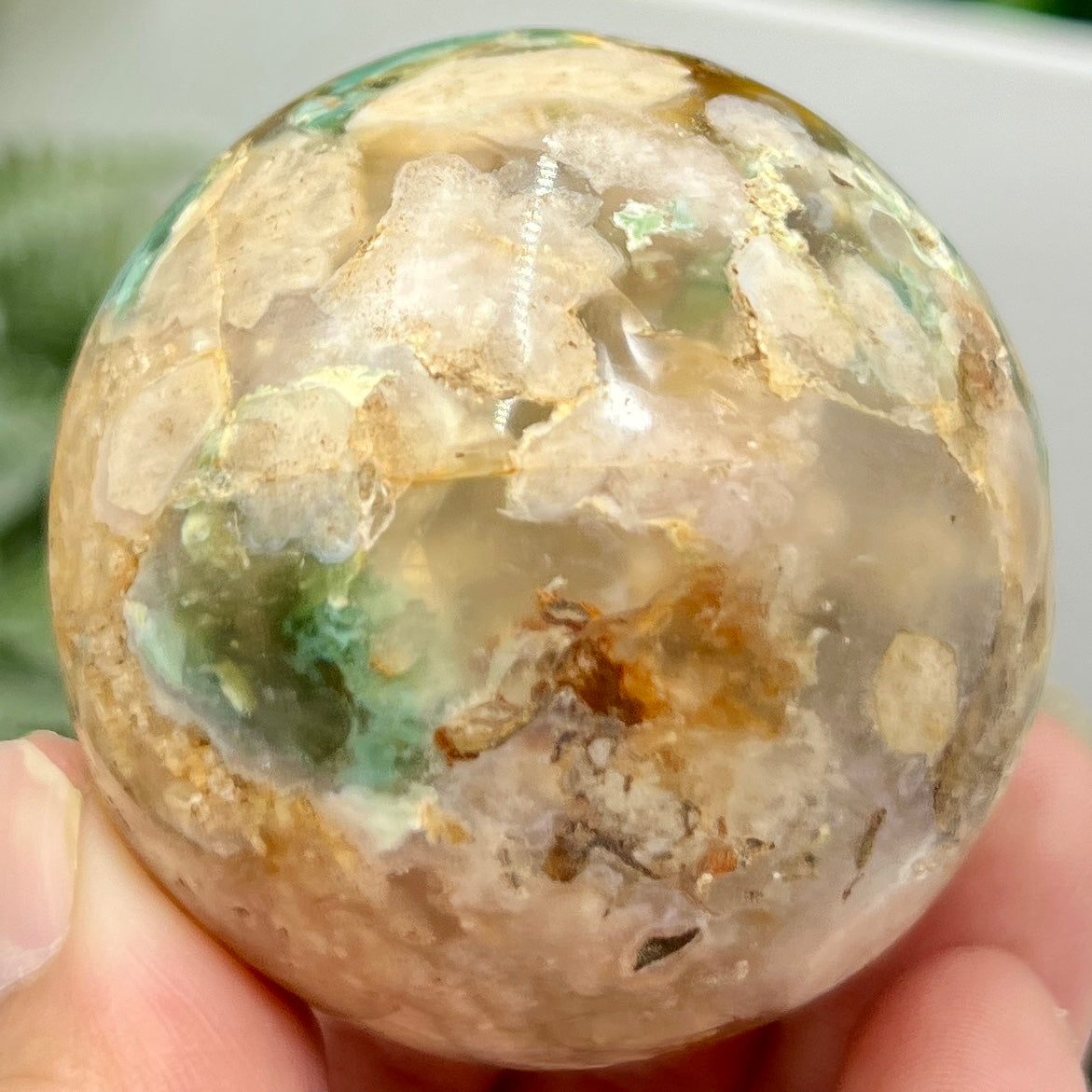 Green Flower Agate Sphere Crystal Ball 190g 53mm