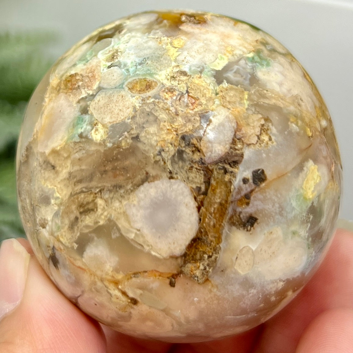 Green Flower Agate Sphere Crystal Ball 190g 53mm