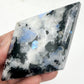 Rainbow Moonstone with Black Tourmaline Rhombus Display with Stand Healing Crystal Carving