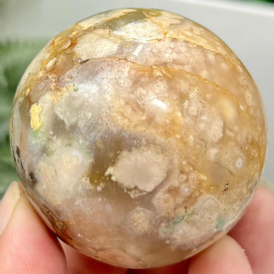 Green Flower Agate Sphere Crystal Ball 190g 53mm