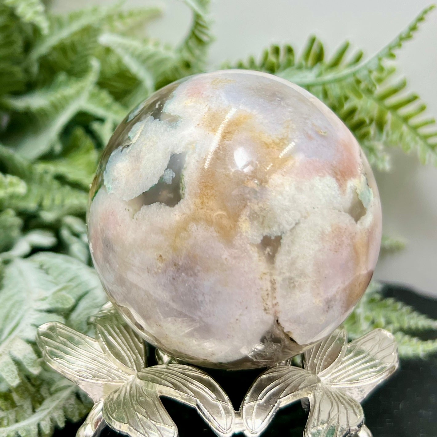 Green Pink Flower Agate Sphere Crystal Ball 286g 60mm