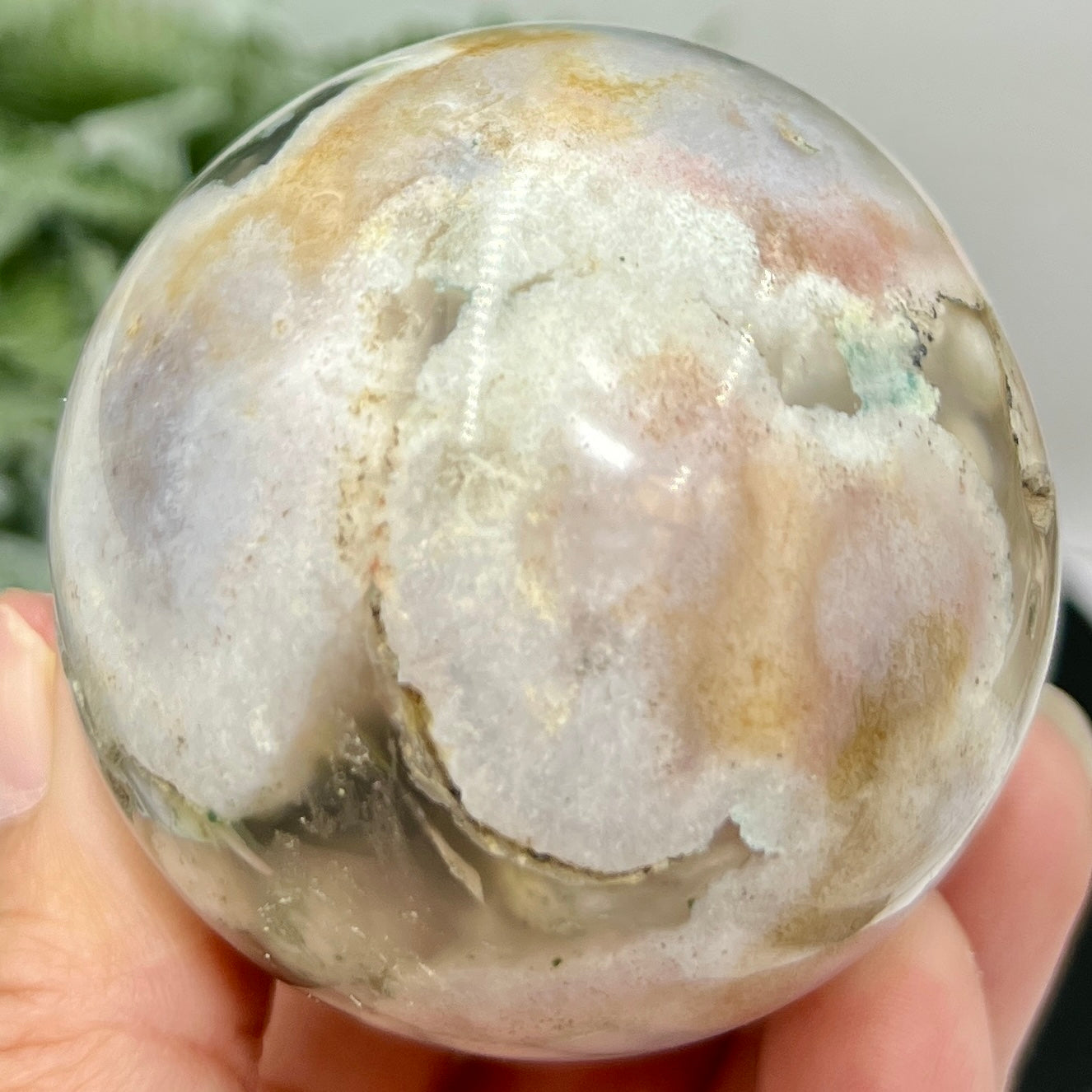 Green Pink Flower Agate Sphere Crystal Ball 286g 60mm