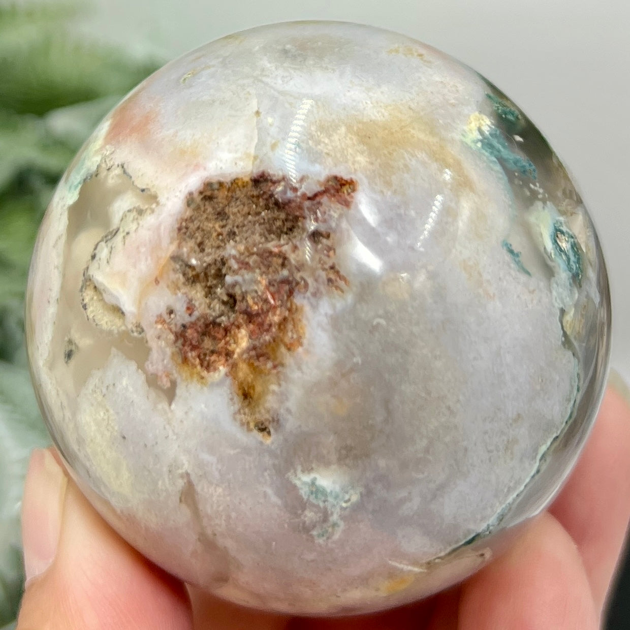 Green Pink Flower Agate Sphere Crystal Ball 286g 60mm