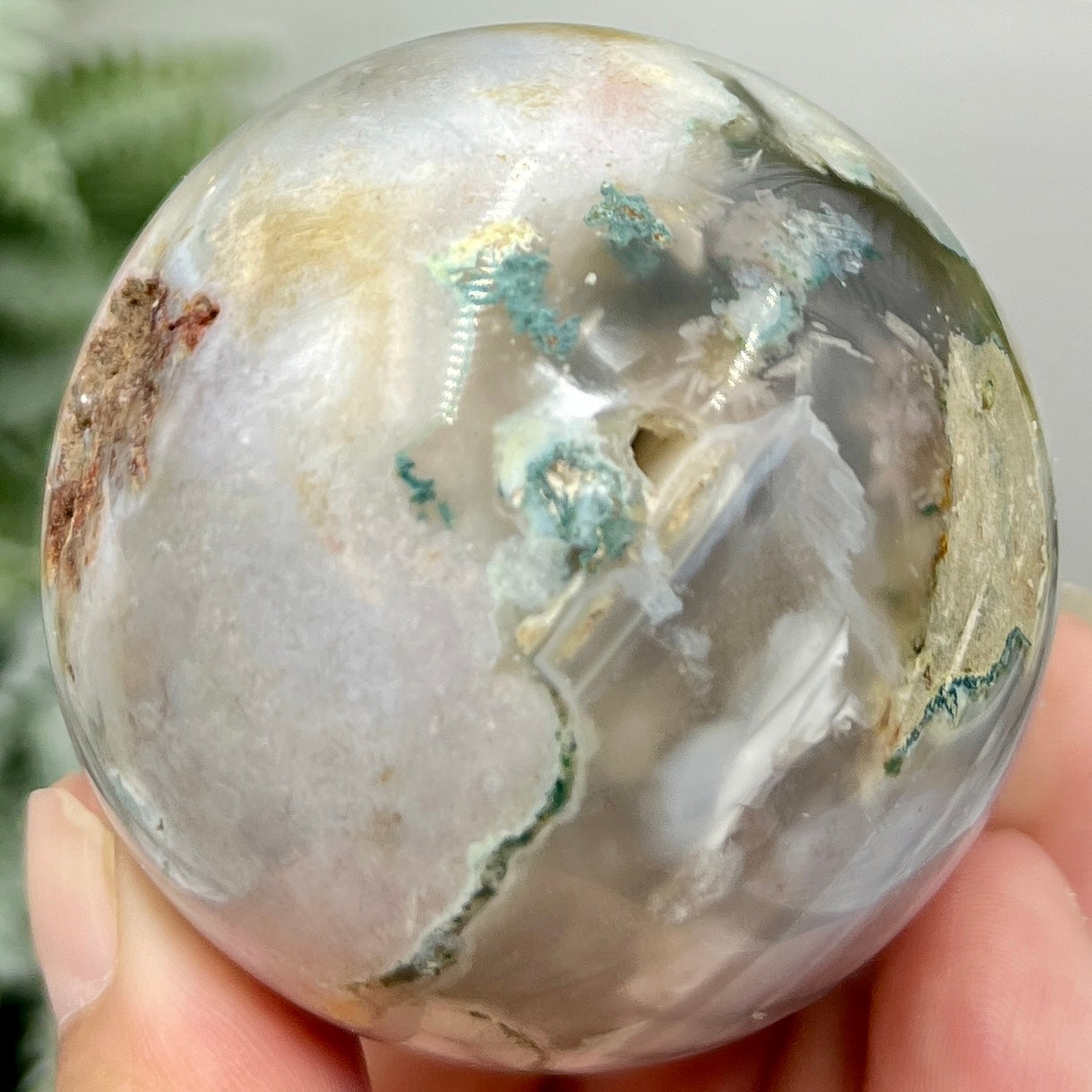 Green Pink Flower Agate Sphere Crystal Ball 286g 60mm