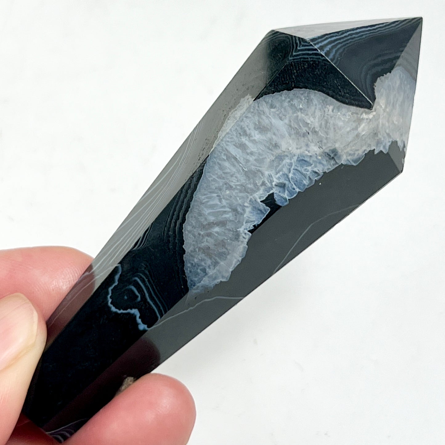 Black Agate Quartz Wand with Stand Healing Crystal Carving