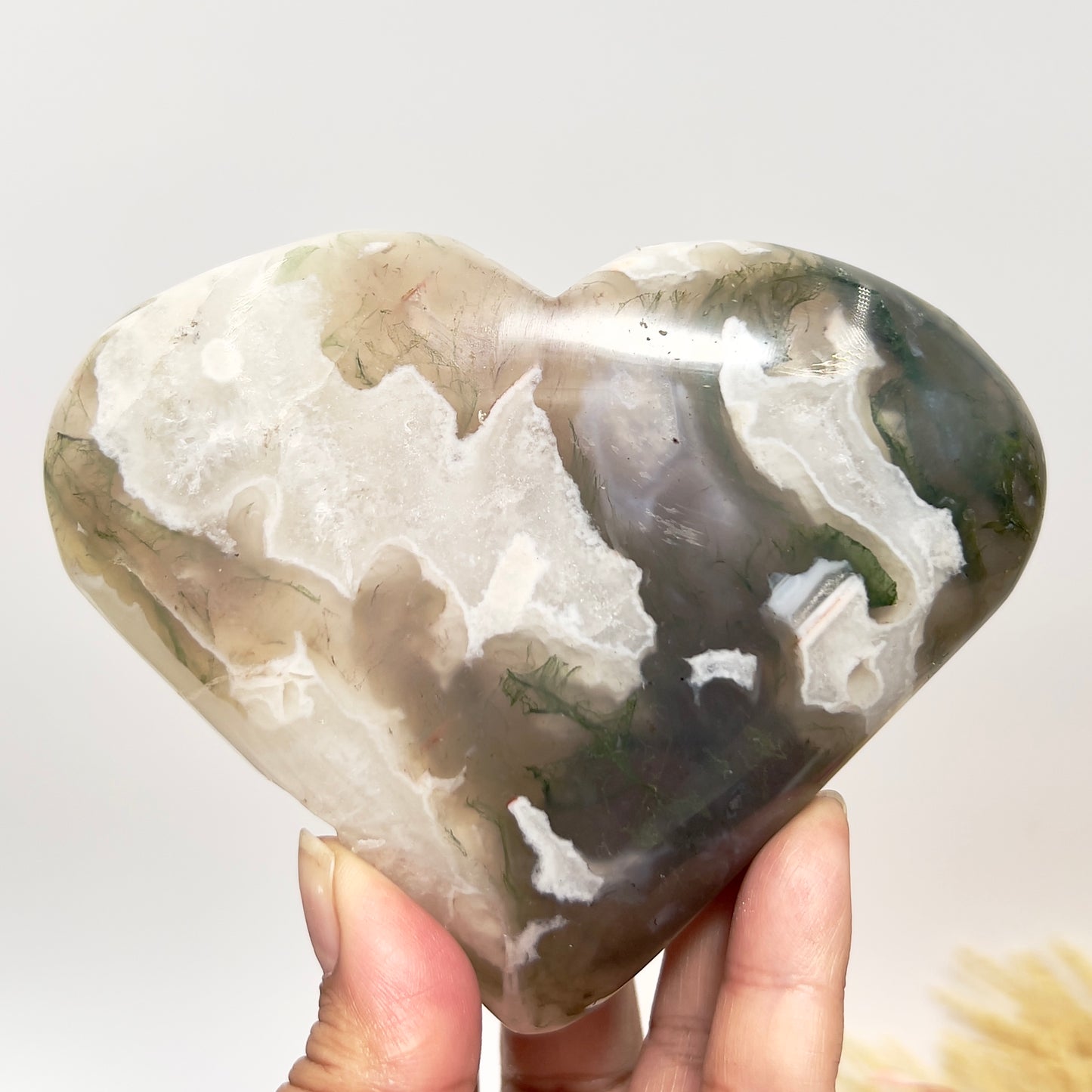 Large Druzy Moss Agate Heart Crystal Carving 543g