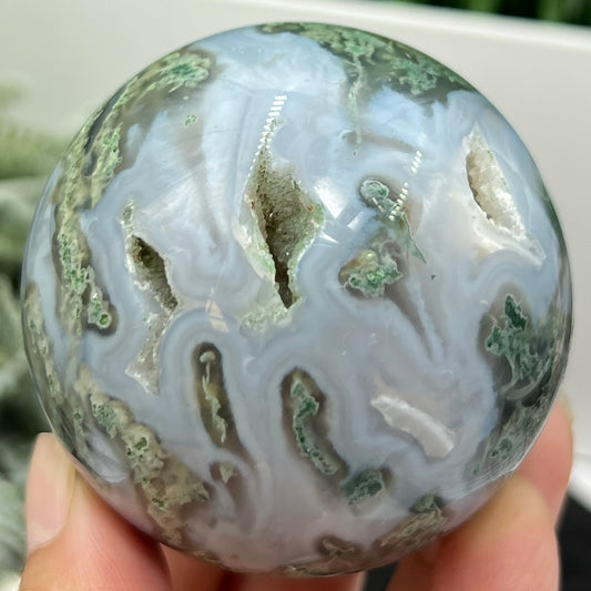 Blue Green Moss Agate Sphere High Quality Crystal Ball 342g 64mm