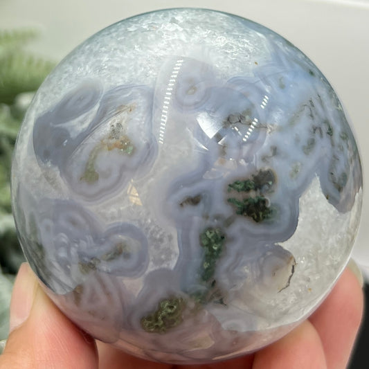 Blue Green Moss Agate Sphere High Quality Crystal Ball 378g 65mm