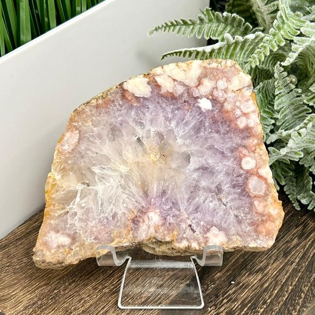 Pink Purple Amethyst Flower Agate Natural Natural Slice with Stand Crystal 265g