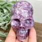 Lepidolite Purple Mica Skull Hand Crystal Carving 312g