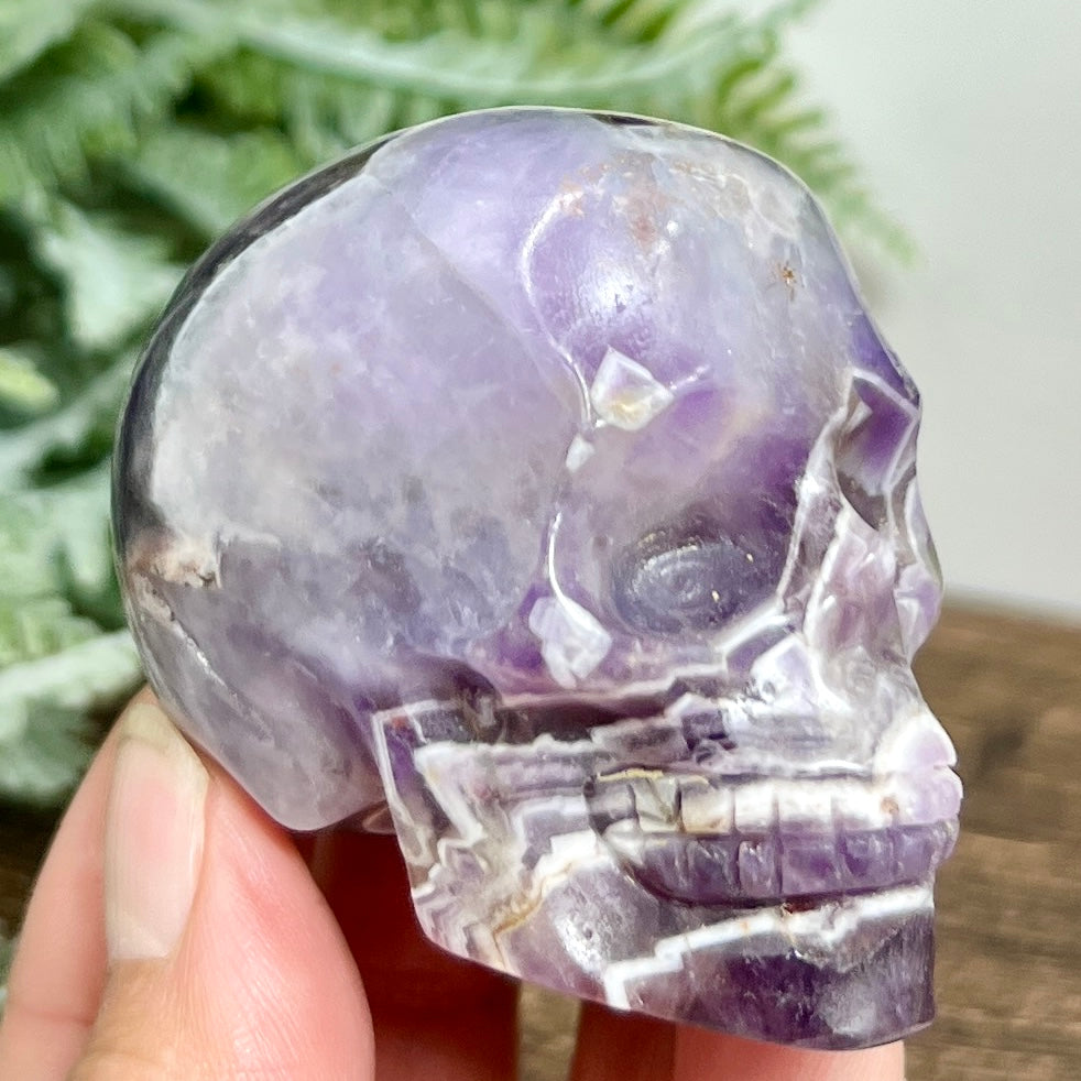 Chevron Dream Amethyst Purple Skull Crystal Carving 168g