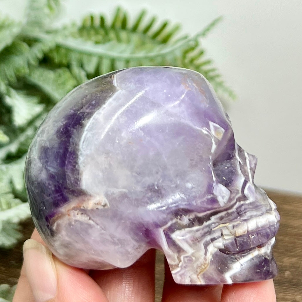 Chevron Dream Amethyst Purple Skull Crystal Carving 168g