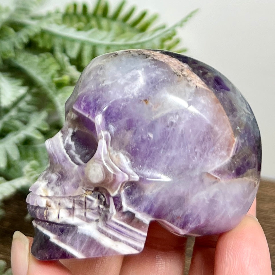 Chevron Dream Amethyst Purple Skull Crystal Carving 168g