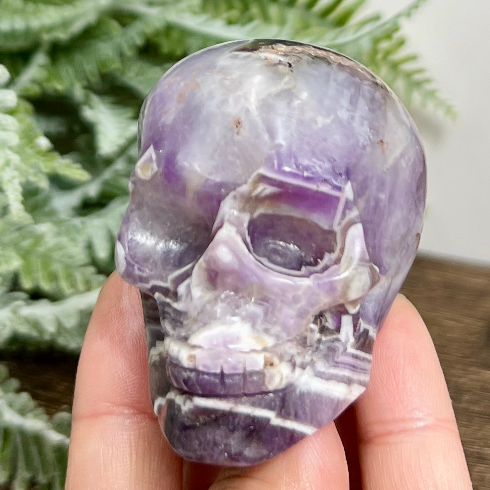 Chevron Dream Amethyst Purple Skull Crystal Carving 168g