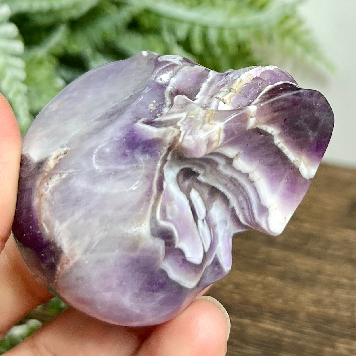 Chevron Dream Amethyst Purple Skull Crystal Carving 168g