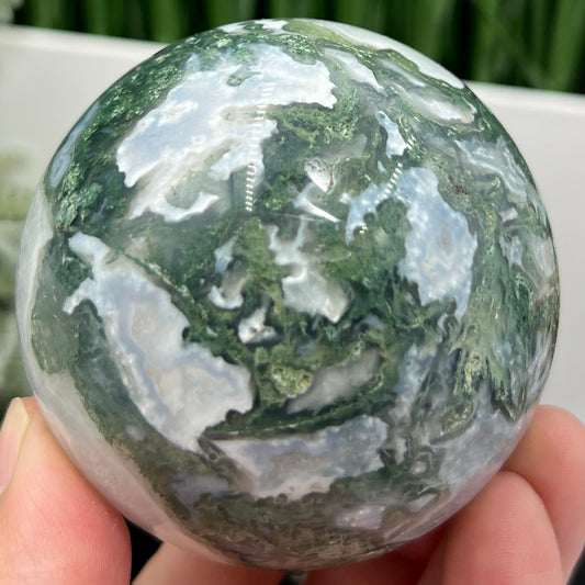 Moss Agate Sphere High Quality Crystal Ball 408g 67mm