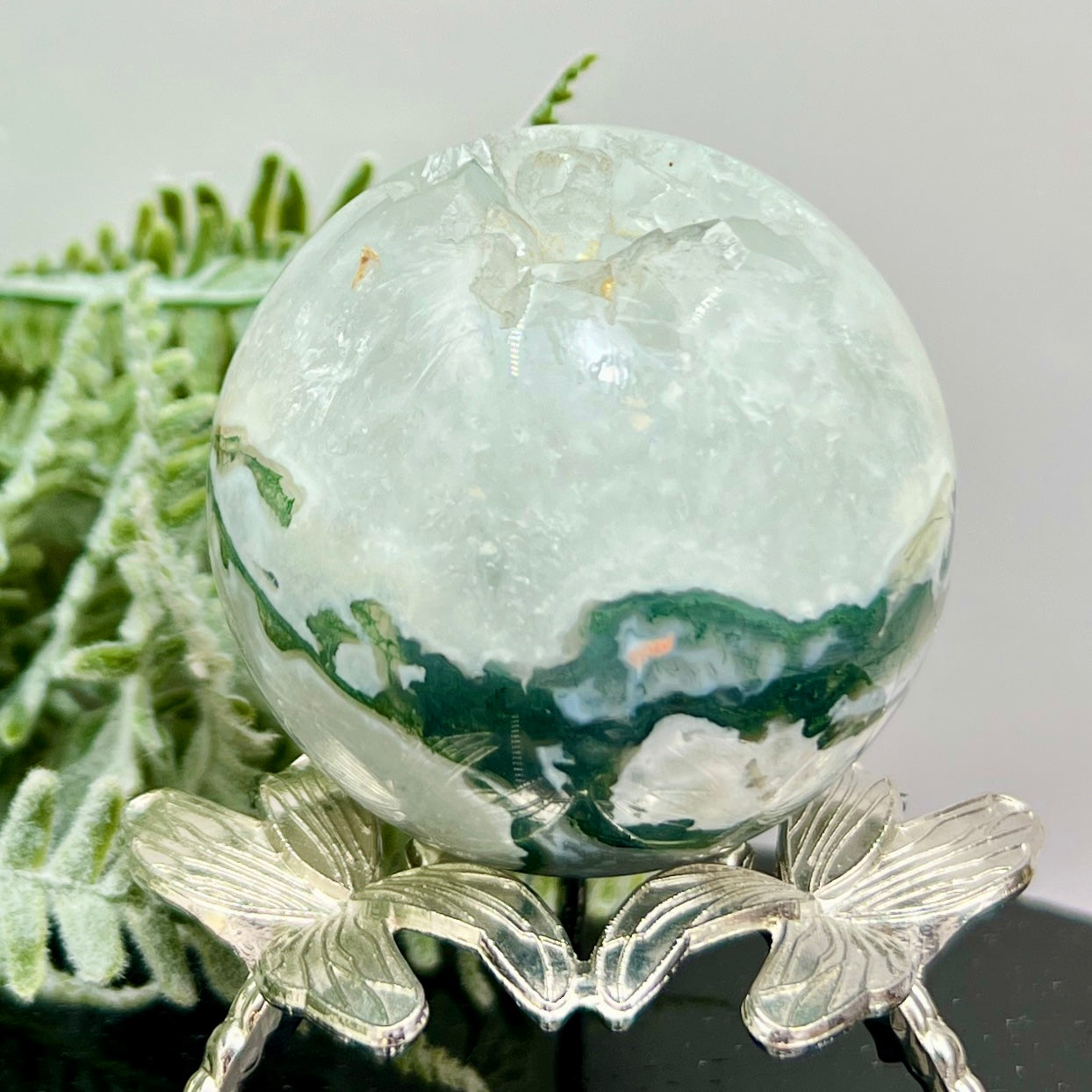 Moss Agate Sphere High Quality Crystal Ball 298g 61mm