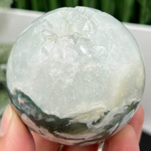 Moss Agate Sphere High Quality Crystal Ball 298g 61mm