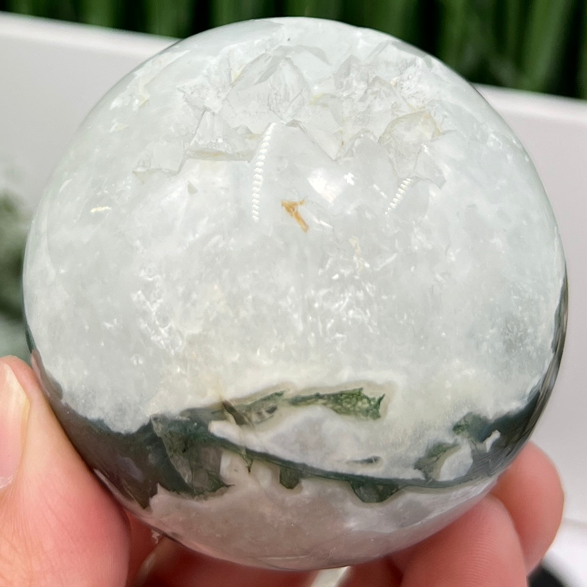 Moss Agate Sphere High Quality Crystal Ball 298g 61mm