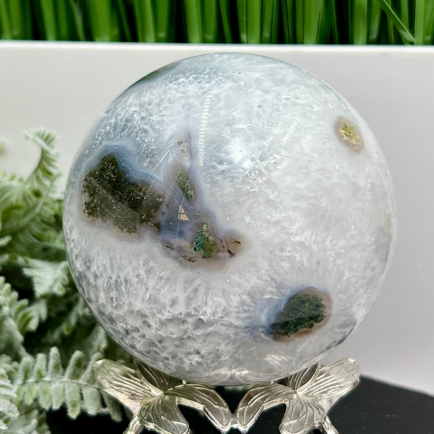 Moss Agate Sphere Large High Quality Crystal Ball 1016g 91mm