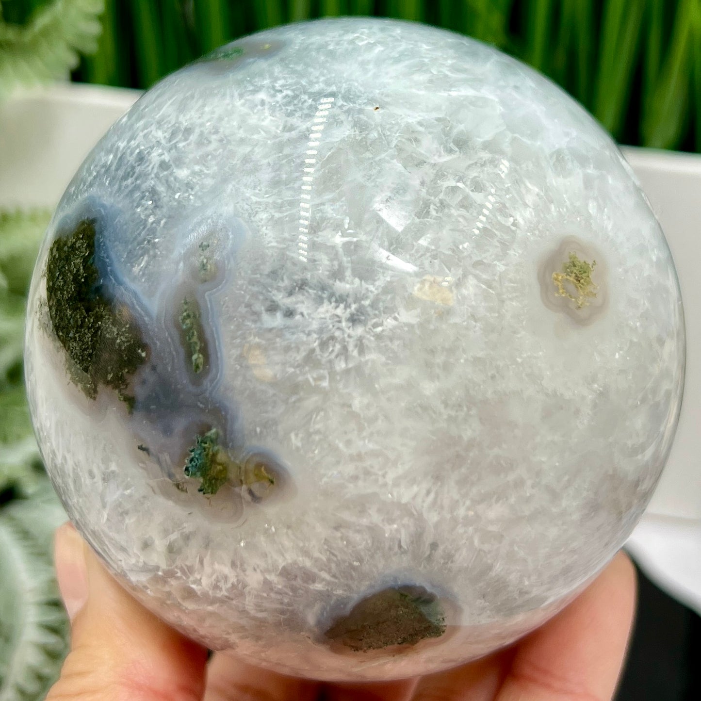 Moss Agate Sphere Large High Quality Crystal Ball 1016g 91mm