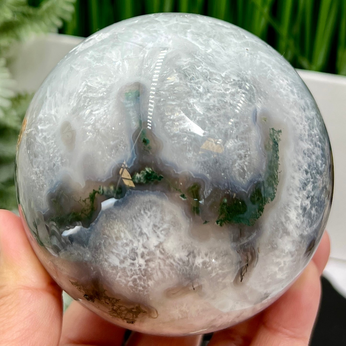 Moss Agate Sphere Large High Quality Crystal Ball 1016g 91mm