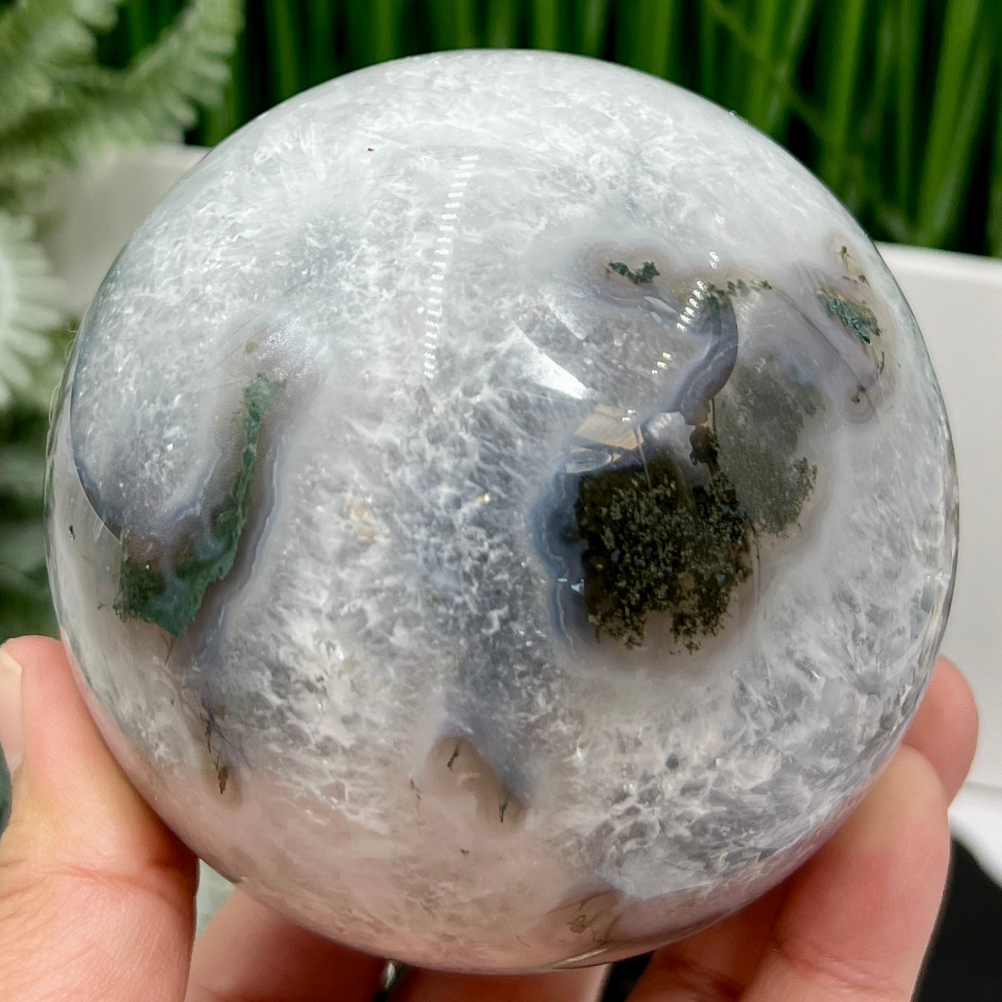 Moss Agate Sphere Large High Quality Crystal Ball 1016g 91mm