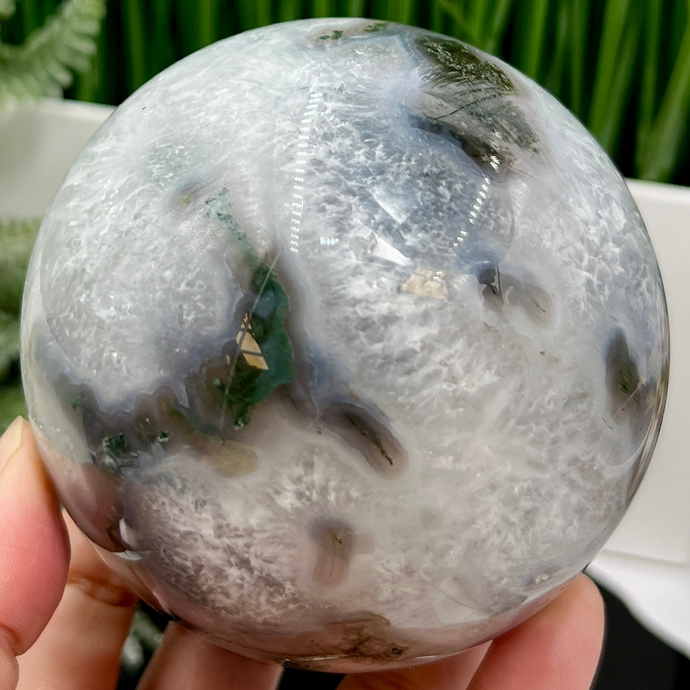 Moss Agate Sphere Large High Quality Crystal Ball 1016g 91mm