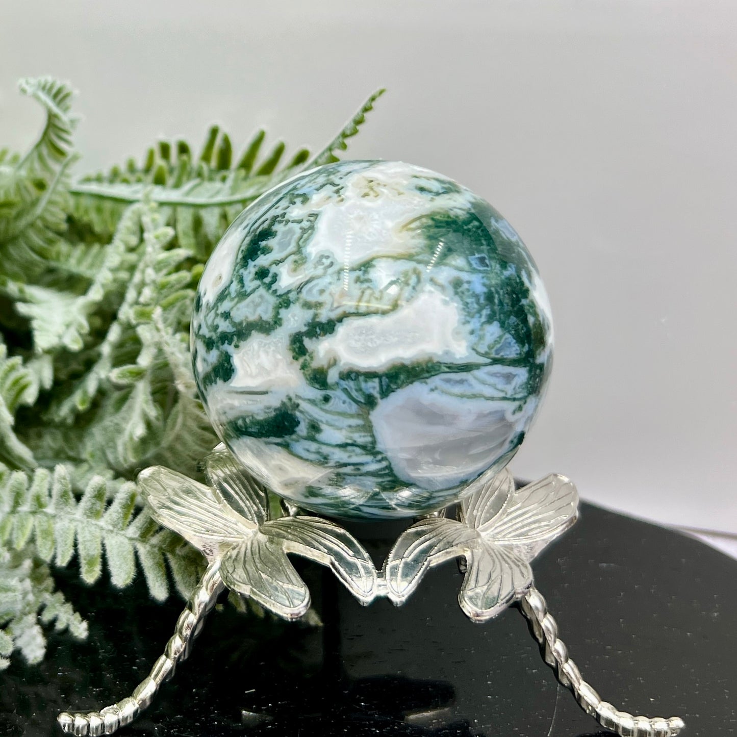 Blue Green Moss Agate Sphere High Quality Crystal Ball 294g 60mm