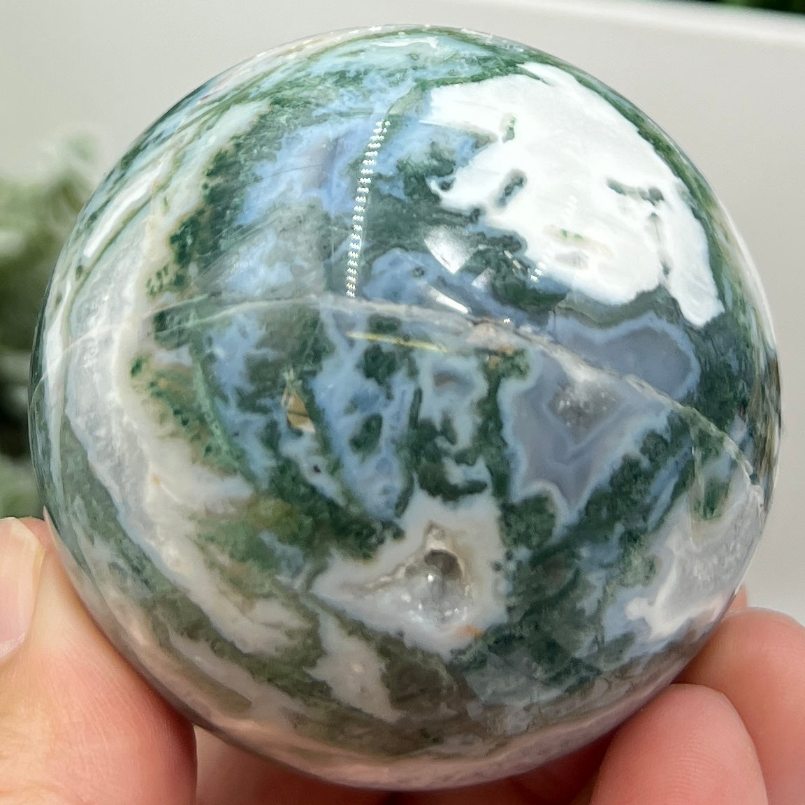 Blue Green Moss Agate Sphere High Quality Crystal Ball 294g 60mm