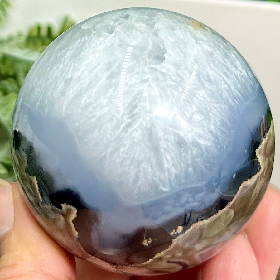 Volcanic Agate Quartz Sphere UV Reactive Healing Crystal Ball 328g 63mm