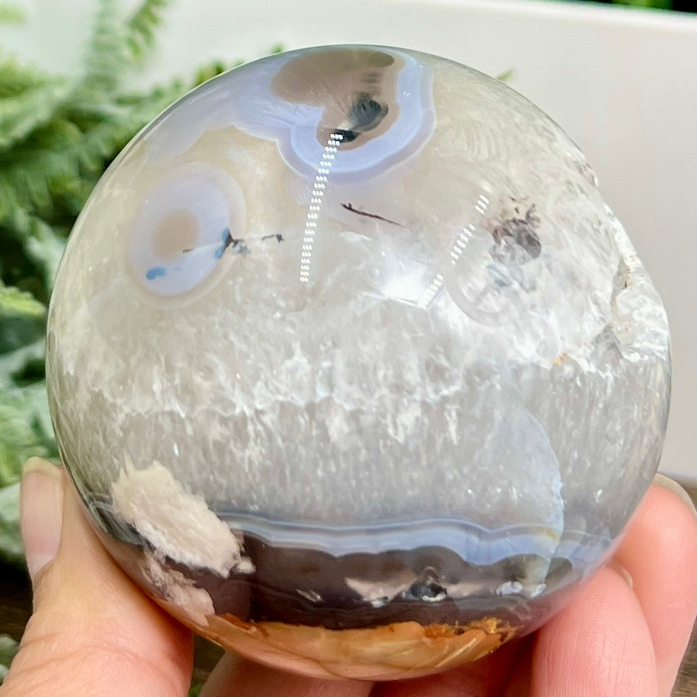 Volcanic Agate Quartz Sphere UV Reactive Healing Crystal Ball 436g 70mm