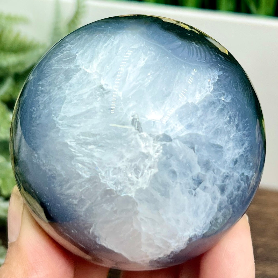 Volcanic Agate Quartz Sphere UV Reactive Healing Crystal Ball 376g 66mm