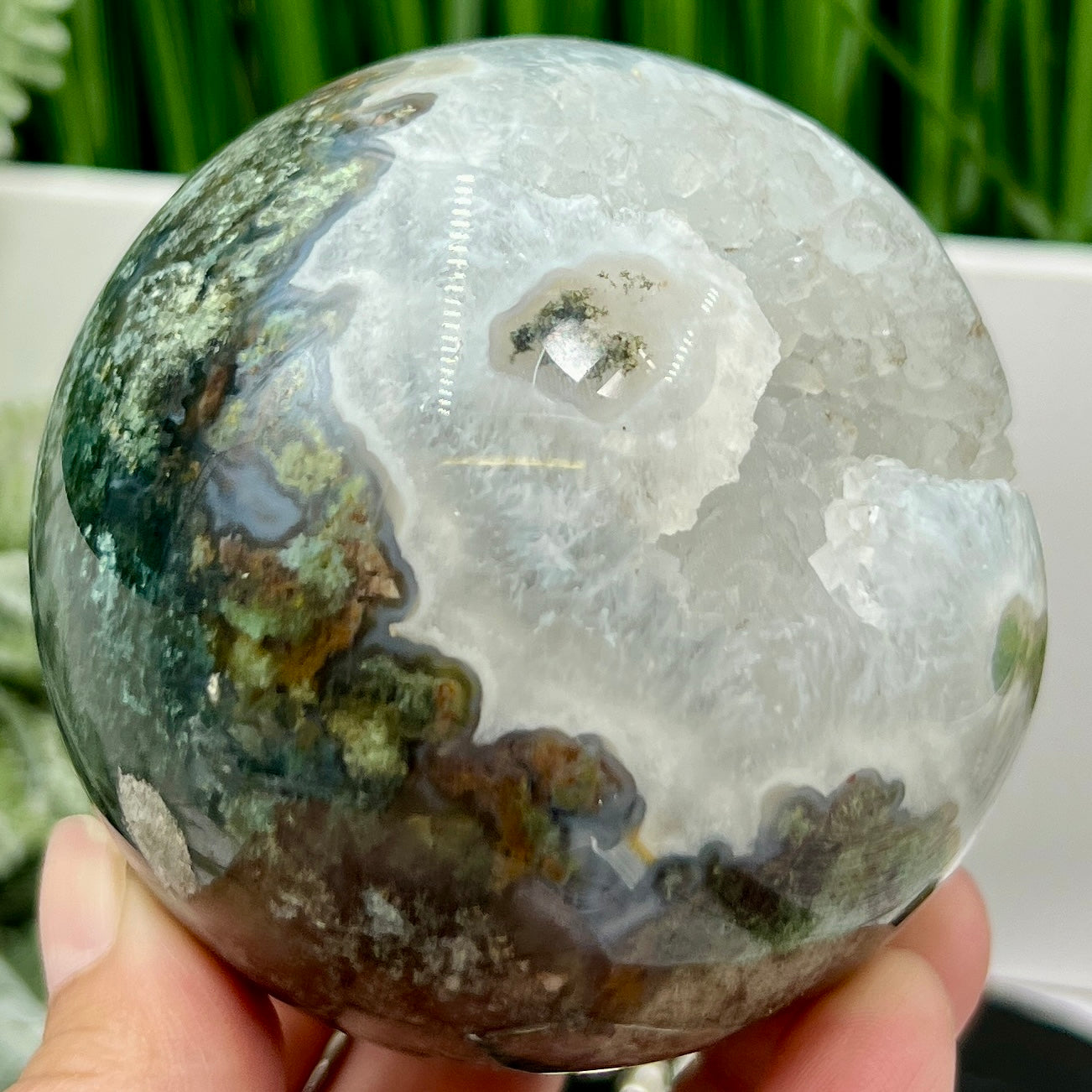 Red Green Moss Agate Quartz Large Sphere High Quality Crystal Ball 600g 77mm