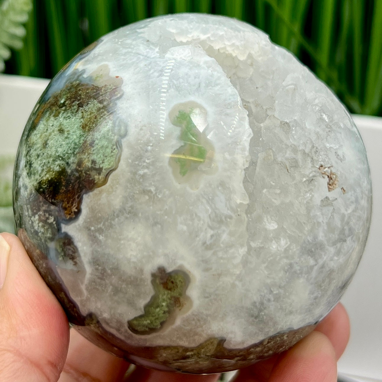 Red Green Moss Agate Quartz Large Sphere High Quality Crystal Ball 600g 77mm