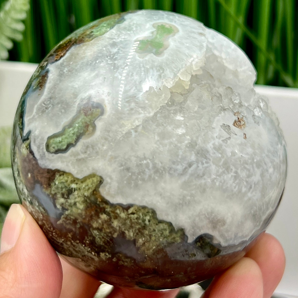 Red Green Moss Agate Quartz Large Sphere High Quality Crystal Ball 600g 77mm