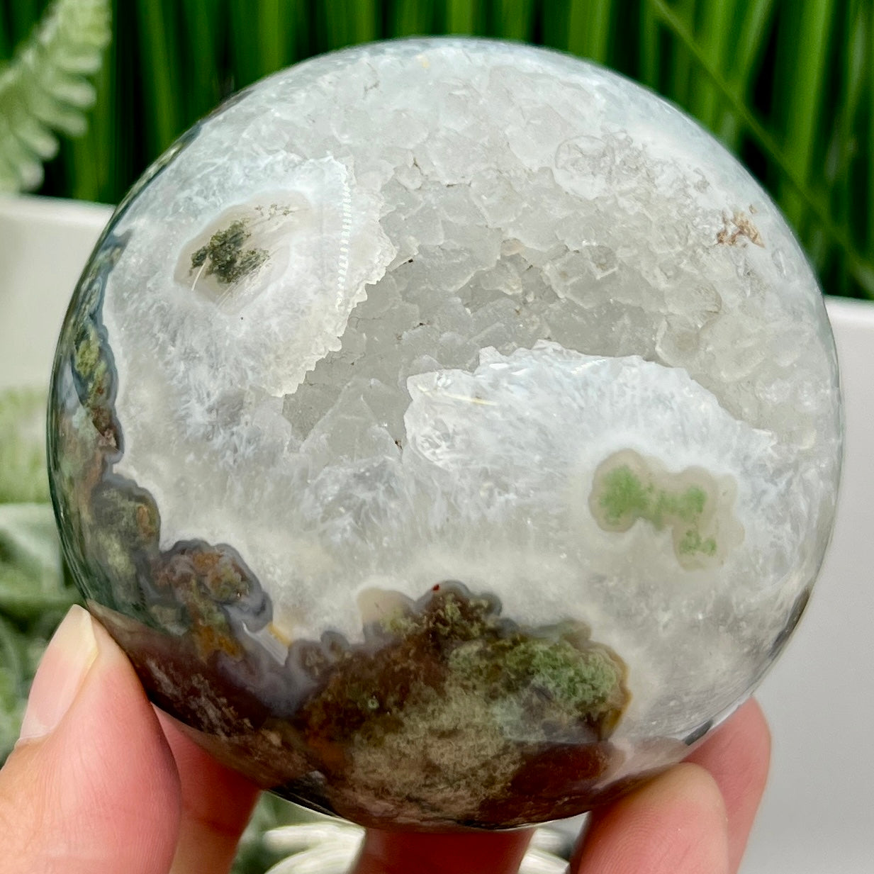 Red Green Moss Agate Quartz Large Sphere High Quality Crystal Ball 600g 77mm