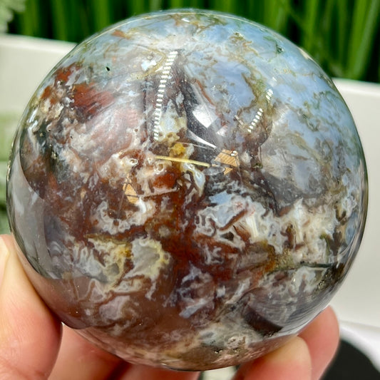 Blue Red Green Moss Agate Quartz Sphere High Quality Crystal Ball 592g 76mm