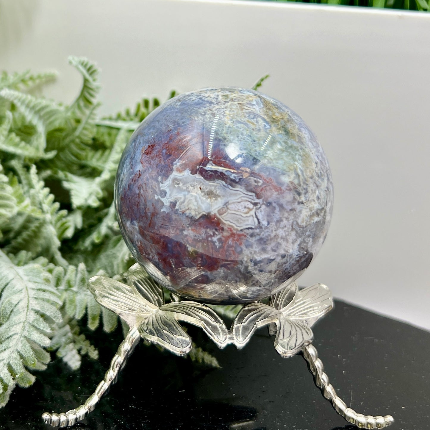 Blue Red Green Moss Agate Quartz Sphere High Quality Crystal Ball 384g 66mm