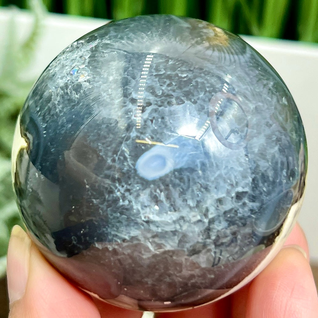 Volcanic Agate Quartz Sphere UV Reactive Healing Crystal Ball 226g 56mm