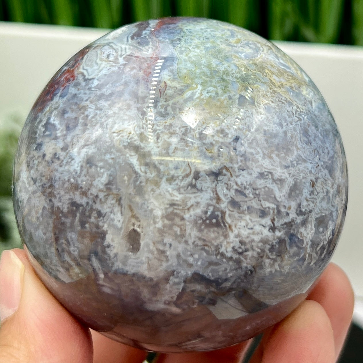 Blue Red Green Moss Agate Quartz Sphere High Quality Crystal Ball 384g 66mm