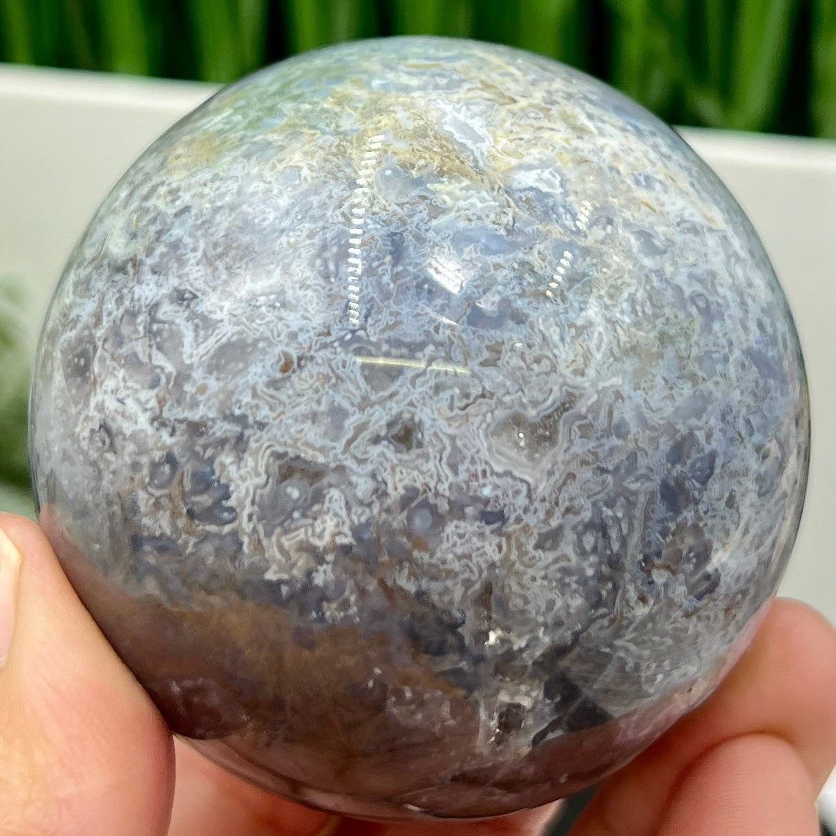 Blue Red Green Moss Agate Quartz Sphere High Quality Crystal Ball 384g 66mm