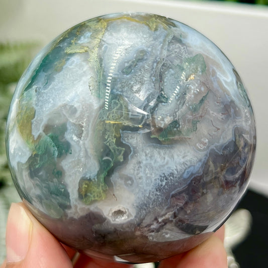 Multicoloured Moss Agate Sphere High Quality Crystal Ball 360g 64mm