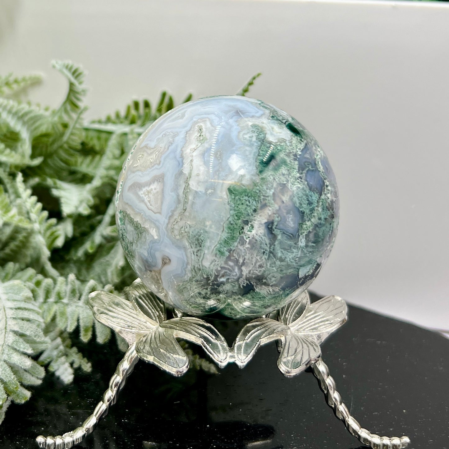 Moss Agate Sphere High Quality Crystal Ball 332g 64mm