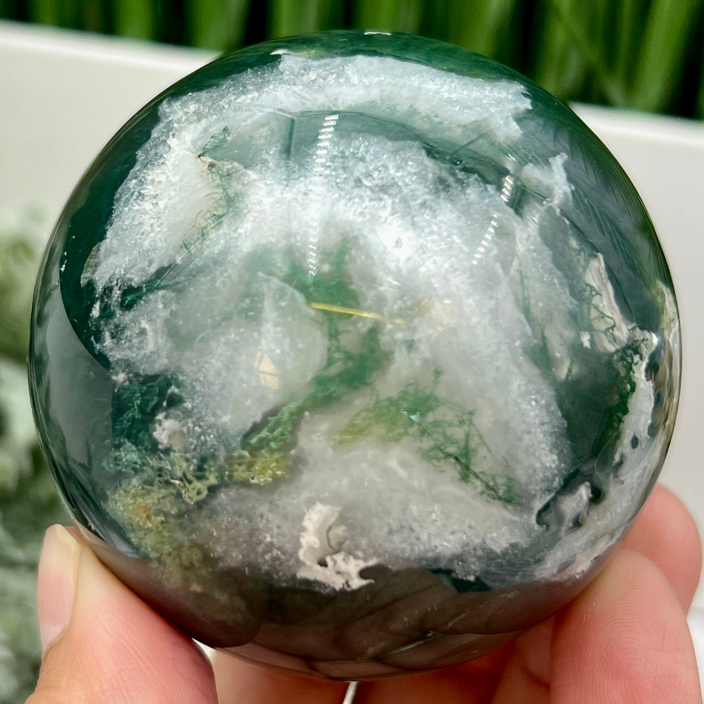 Moss Agate Sphere High Quality Crystal Ball 380g 65mm