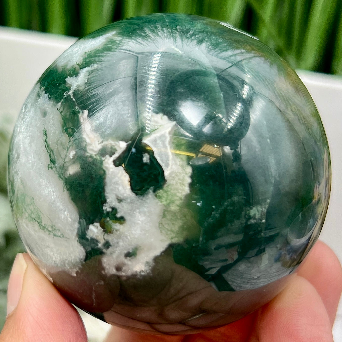 Moss Agate Sphere High Quality Crystal Ball 380g 65mm