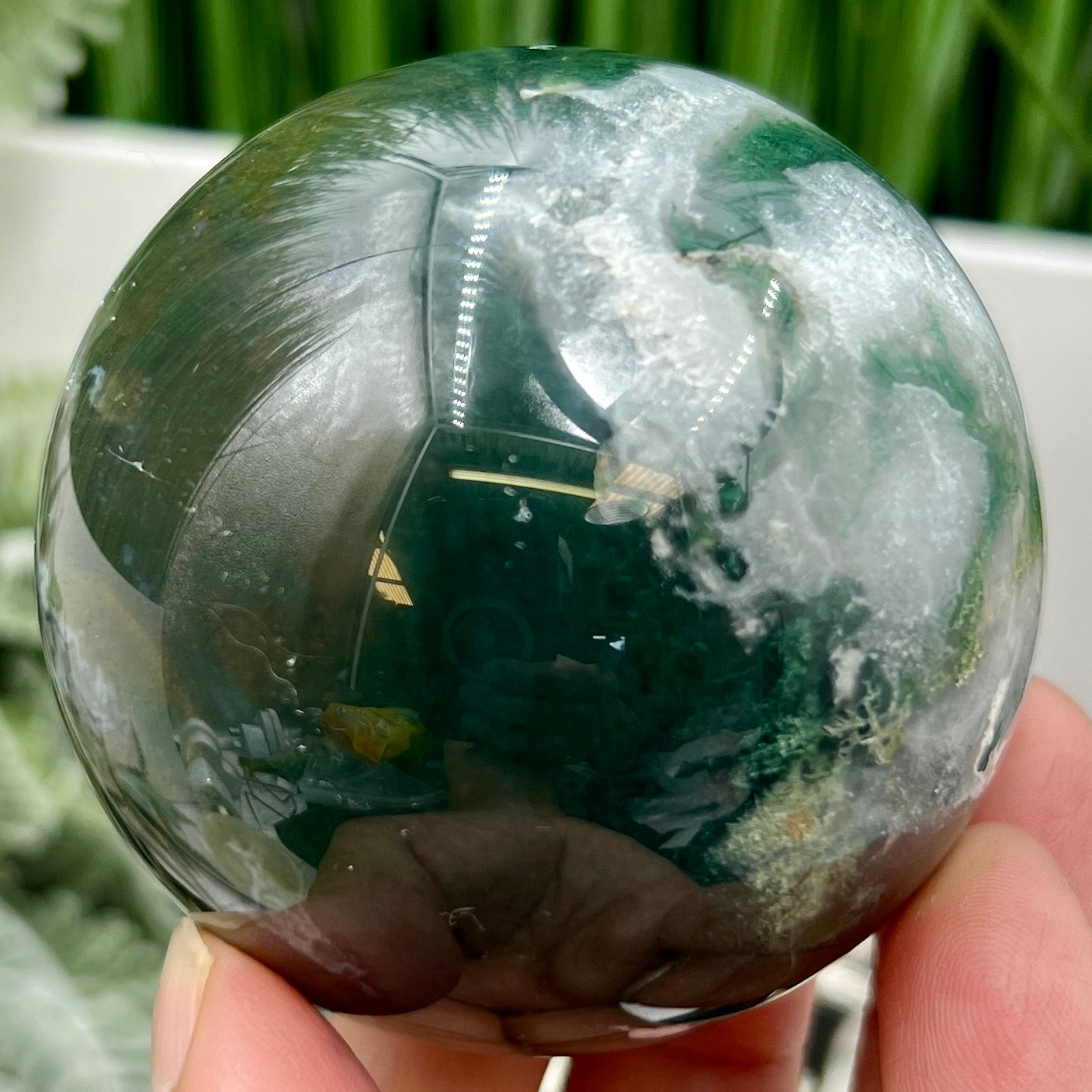 Moss Agate Sphere High Quality Crystal Ball 380g 65mm